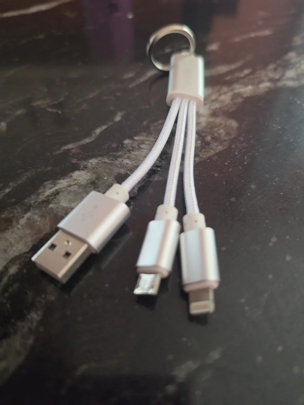 3-in-1 Silver Multi-Connector Charging Cable Keychain